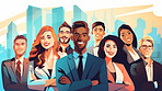 Portrait Illustration of a group of business people smiling. Teamwork and colleagues
