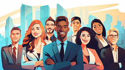 Portrait Illustration of a group of business people smiling. Teamwork and colleagues