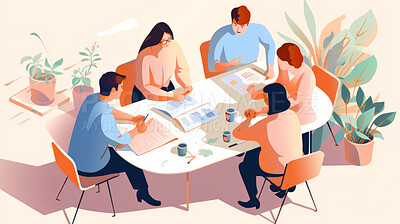 Illustration of a group of business people having a meeting in a boardroom