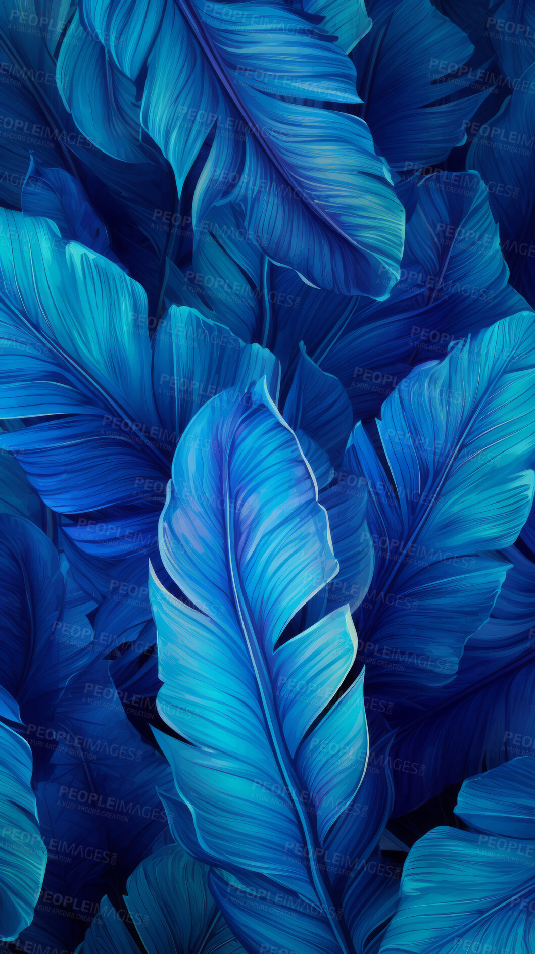 Buy stock photo Blue leaves wallpaper background. Product presentation invitation template.