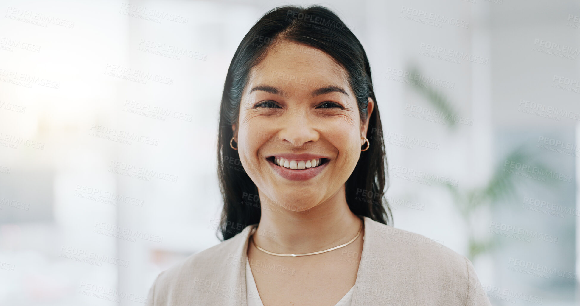 Buy stock photo Portrait of happy woman, pride in office and confident project manager at engineering agency. Face of businesswoman, design business leader with smile and positive mindset for entrepreneur at startup