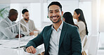 Portrait of businessman, smile in business office and confident project manager at engineering agency. Happy man, leader with pride and entrepreneur with positive mindset at renewable energy startup.