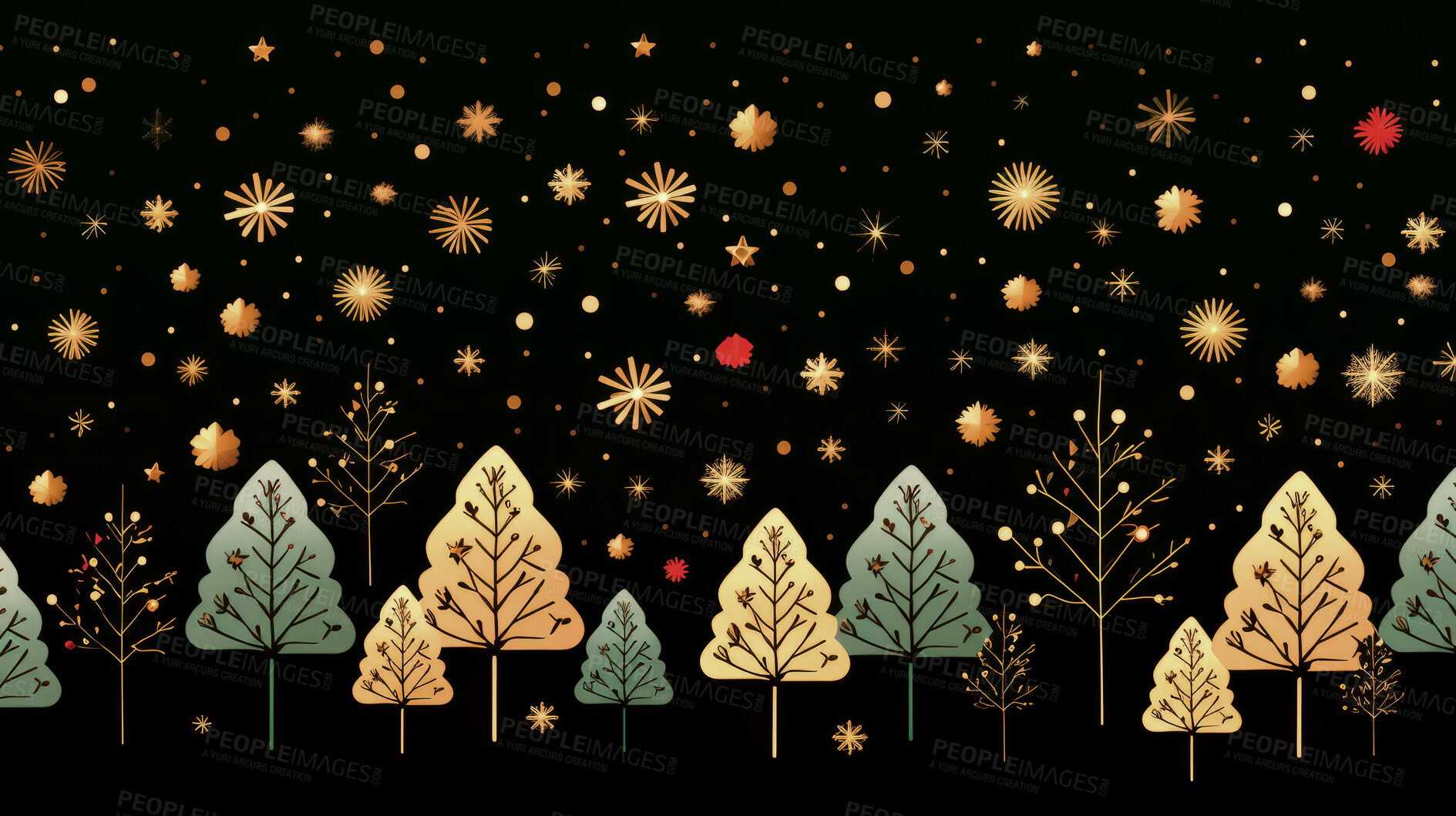 Buy stock photo Retro pattern with stars and trees. Christmas background concept.