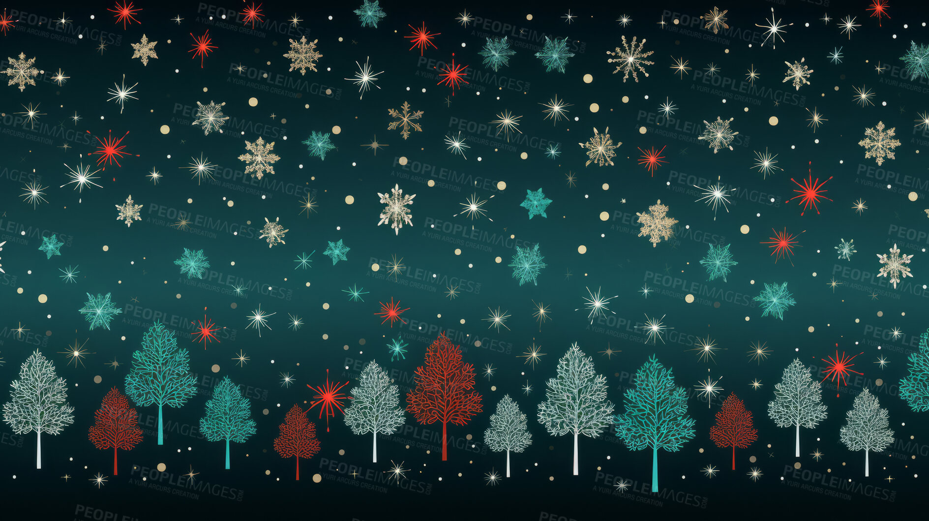 Buy stock photo Retro pattern with stars and trees. Christmas background concept.