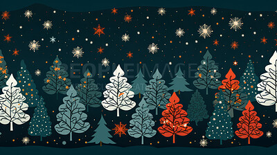 Buy stock photo Retro  pattern with stars and trees. Christmas background concept.