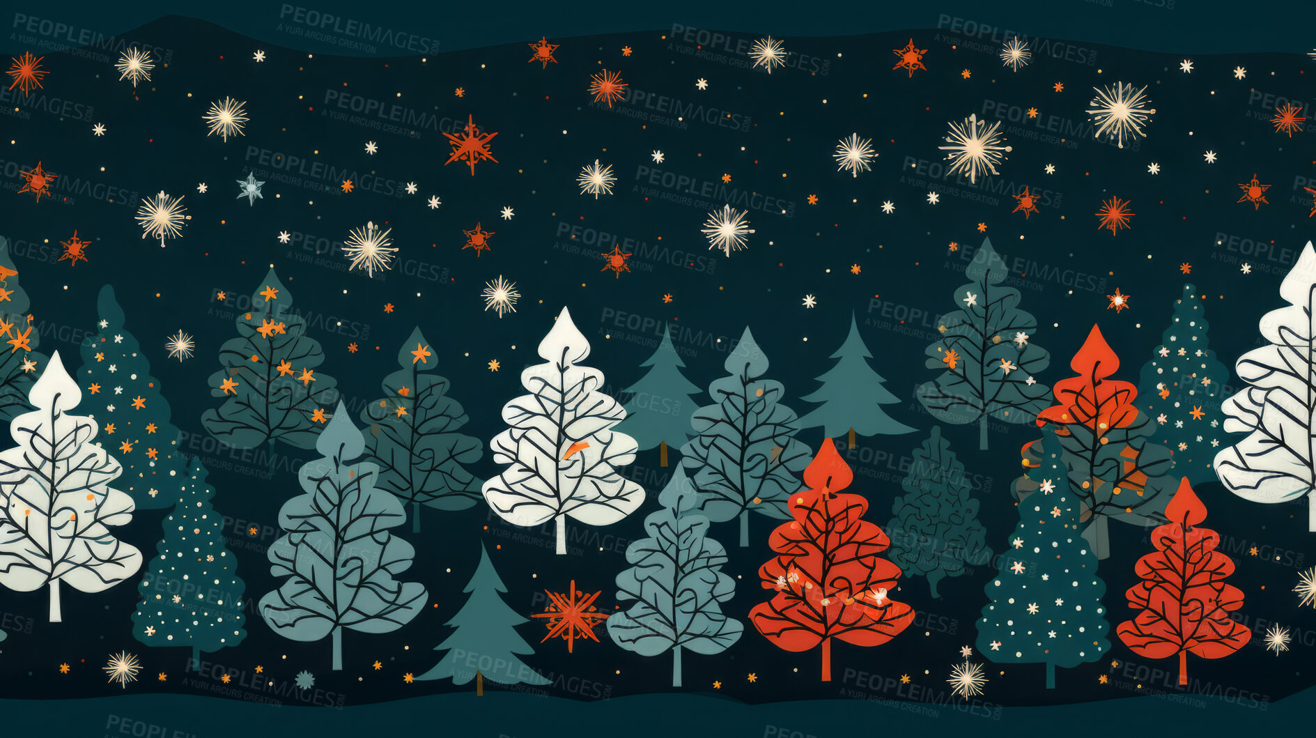 Buy stock photo Retro  pattern with stars and trees. Christmas background concept.