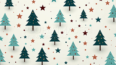Retro pattern with stars and trees. Christmas background concept.