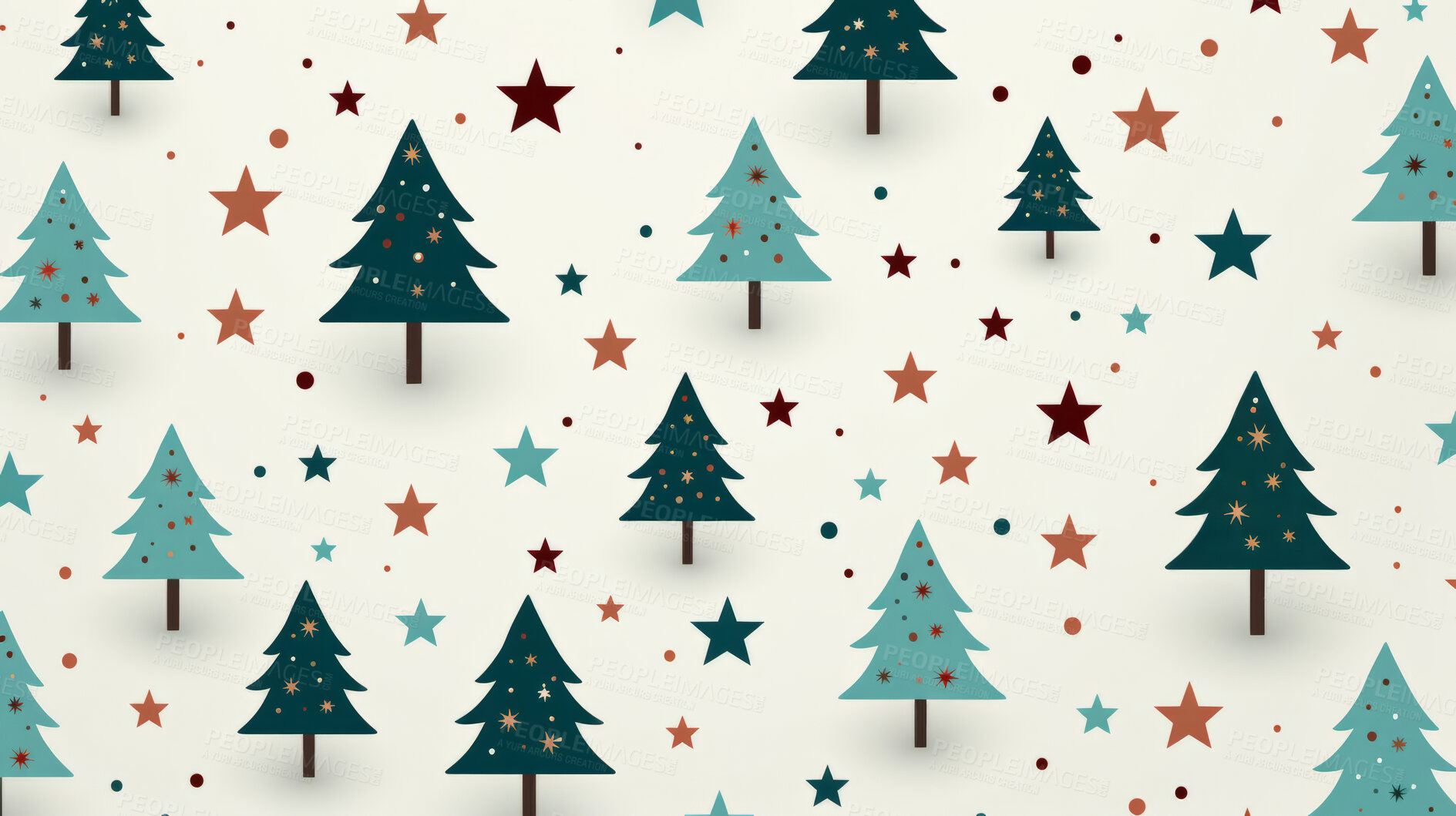 Buy stock photo Retro  pattern with stars and trees. Christmas background concept.