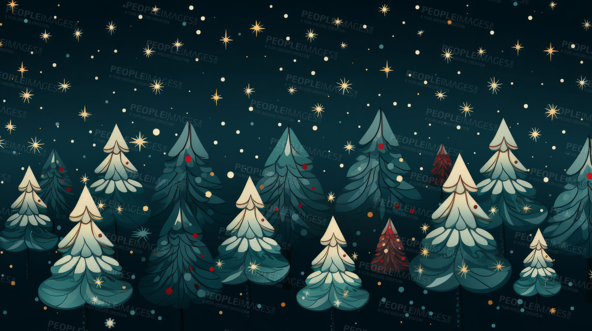 Buy stock photo Retro  pattern with stars and trees. Christmas background concept.