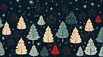 Retro  pattern with stars and trees. Christmas background with snowflakes.