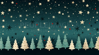 Buy stock photo Retro  pattern with stars and trees. Christmas background with snowflakes.