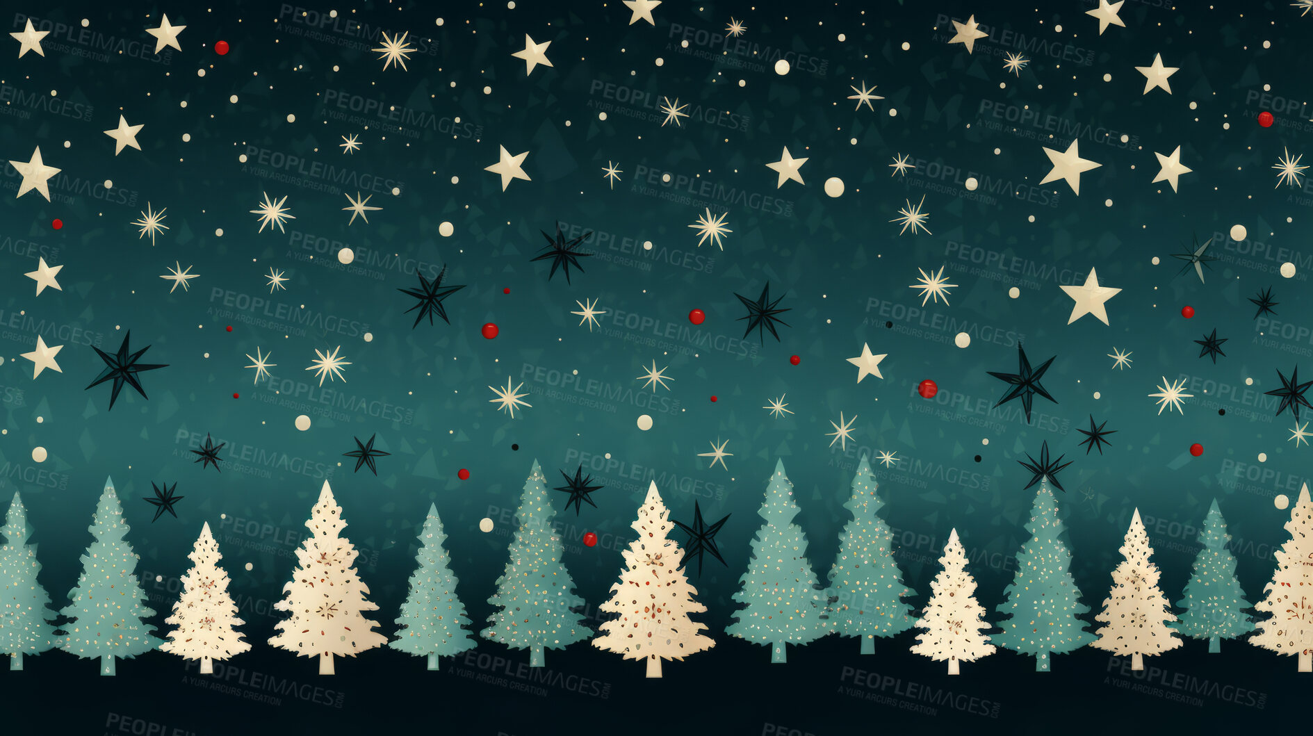 Buy stock photo Retro  pattern with stars and trees. Christmas background with snowflakes.