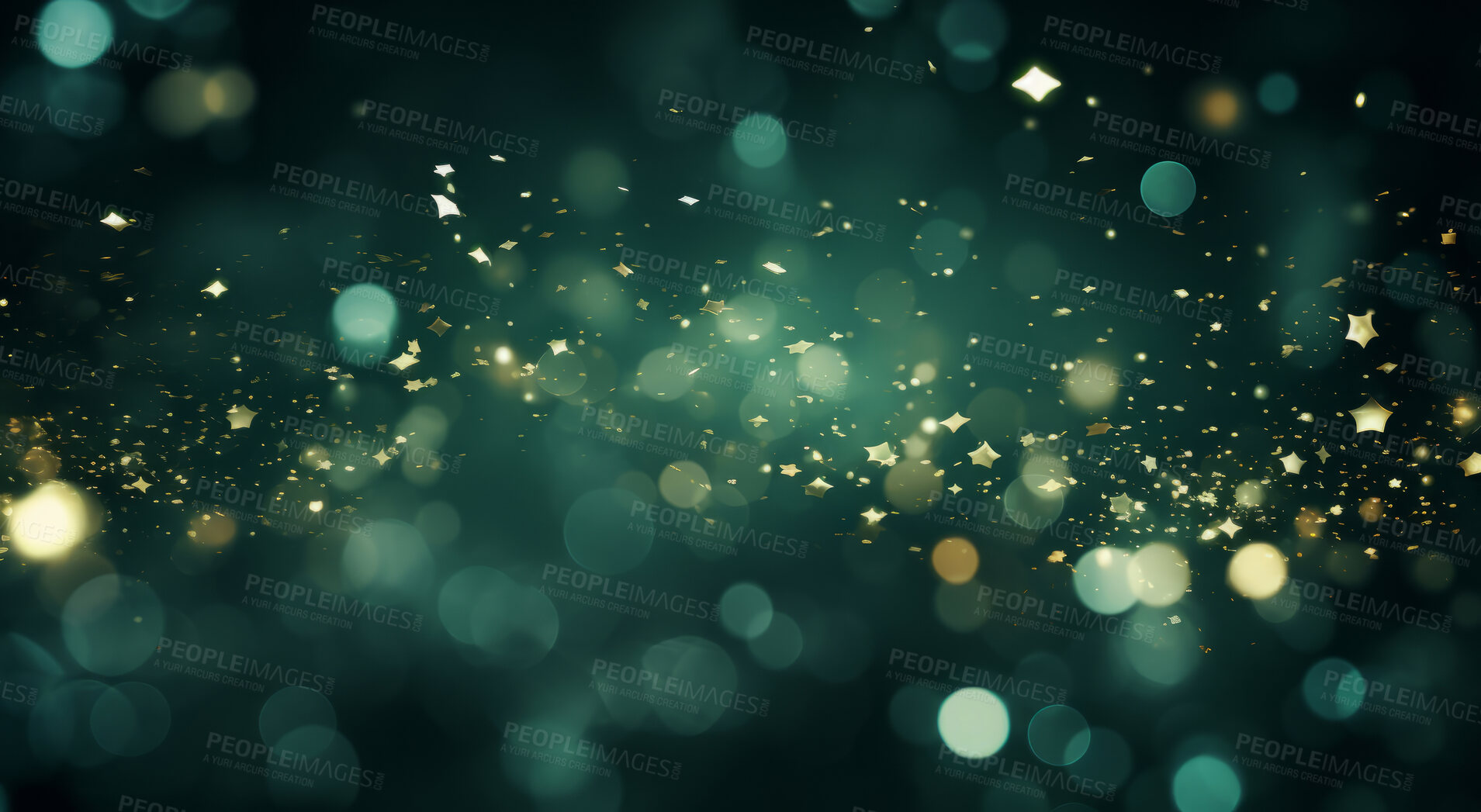 Buy stock photo Glitter abstract lights. Green, gold dust and shine. Luxury bokeh backdrop.