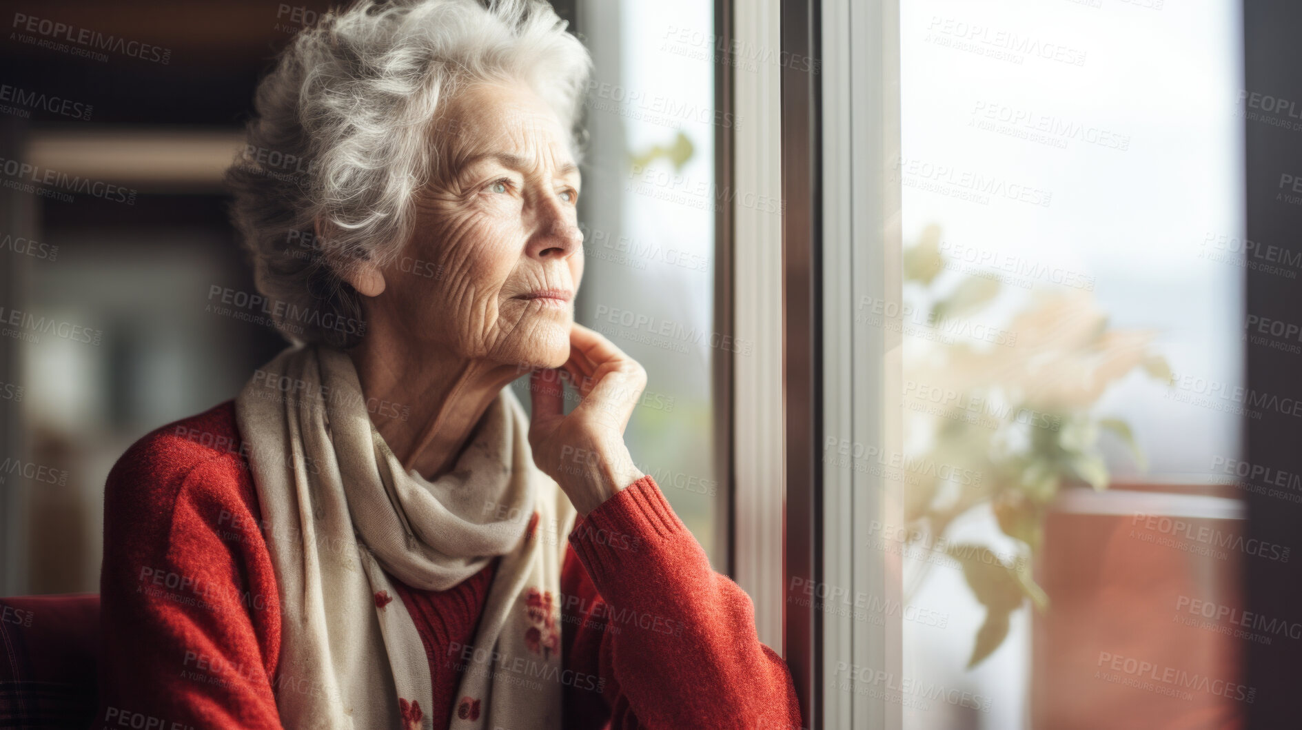 Buy stock photo Depressed elderly woman at home. Senior woman mental health concept