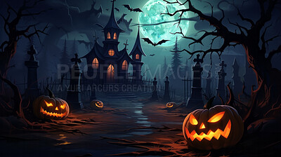 Buy stock photo Spooky halloween pumpkin illustration wallpaper or background for celebration