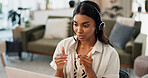 Woman, call center and headphones consulting in customer service, support or telemarketing at office. Female person, consultant or agent talking or explaining in online advice or help at workplace