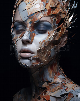 Portrait of female with abstract textured make-up style. Creative art for modern artist