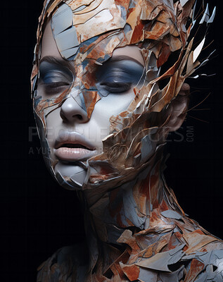 Buy stock photo Portrait of female with abstract textured make-up style. Creative art for modern artist