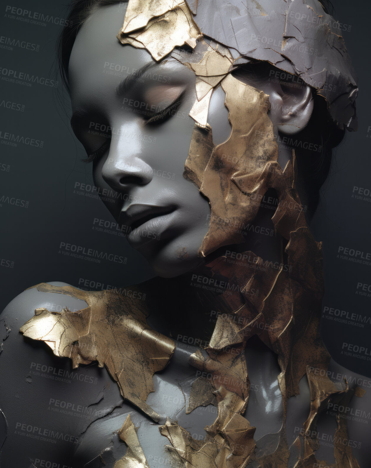 Buy stock photo Portrait of female with abstract textured make-up style. Creative art for modern artist