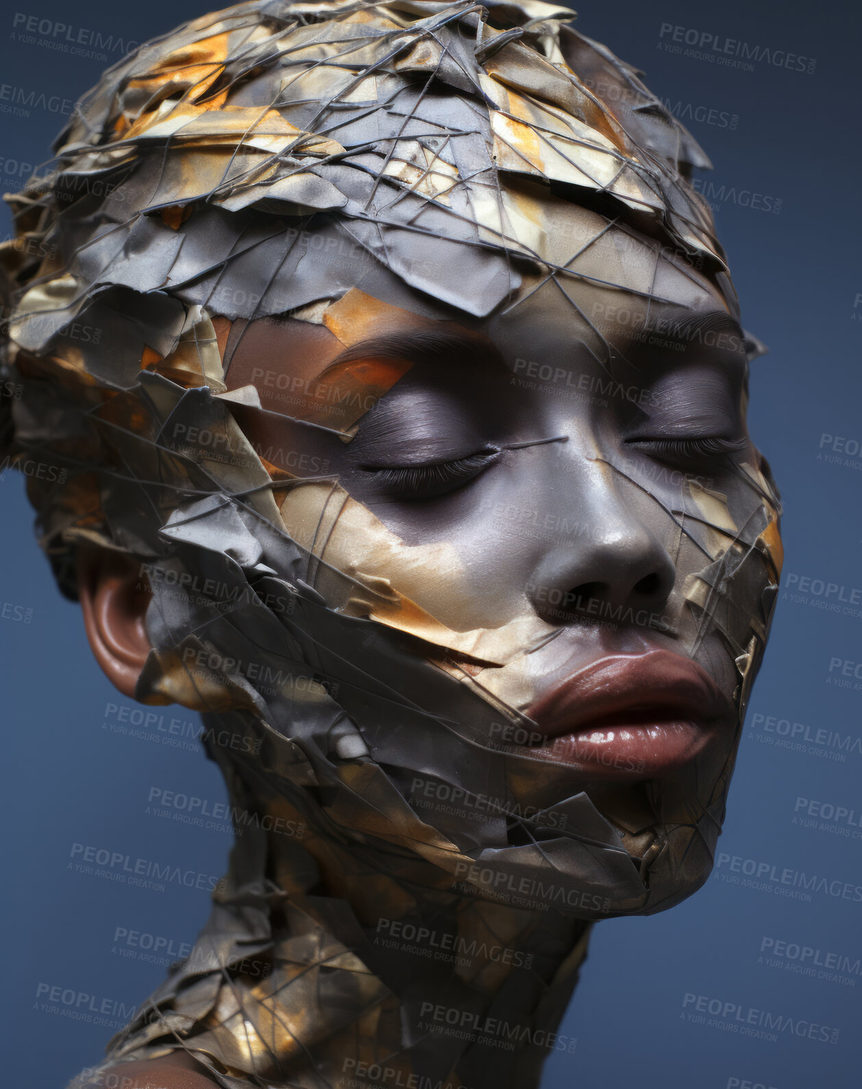 Buy stock photo Portrait of female with abstract textured make-up style. Creative art for modern artist