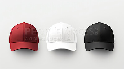 Buy stock photo Blank baseball caps. Mock up. Headwear template. Copy space.