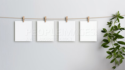 Mock-up of pegged photo frame on wall. Modern concept. Copy space.