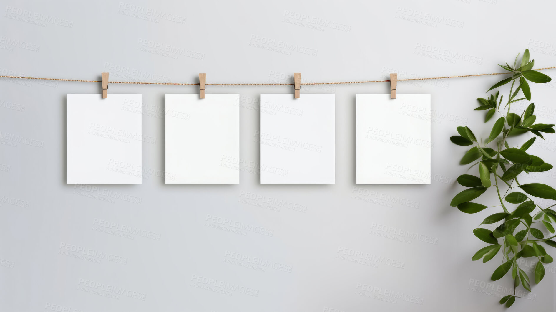 Buy stock photo Mock-up of pegged photo frame on wall. Modern concept. Copy space.