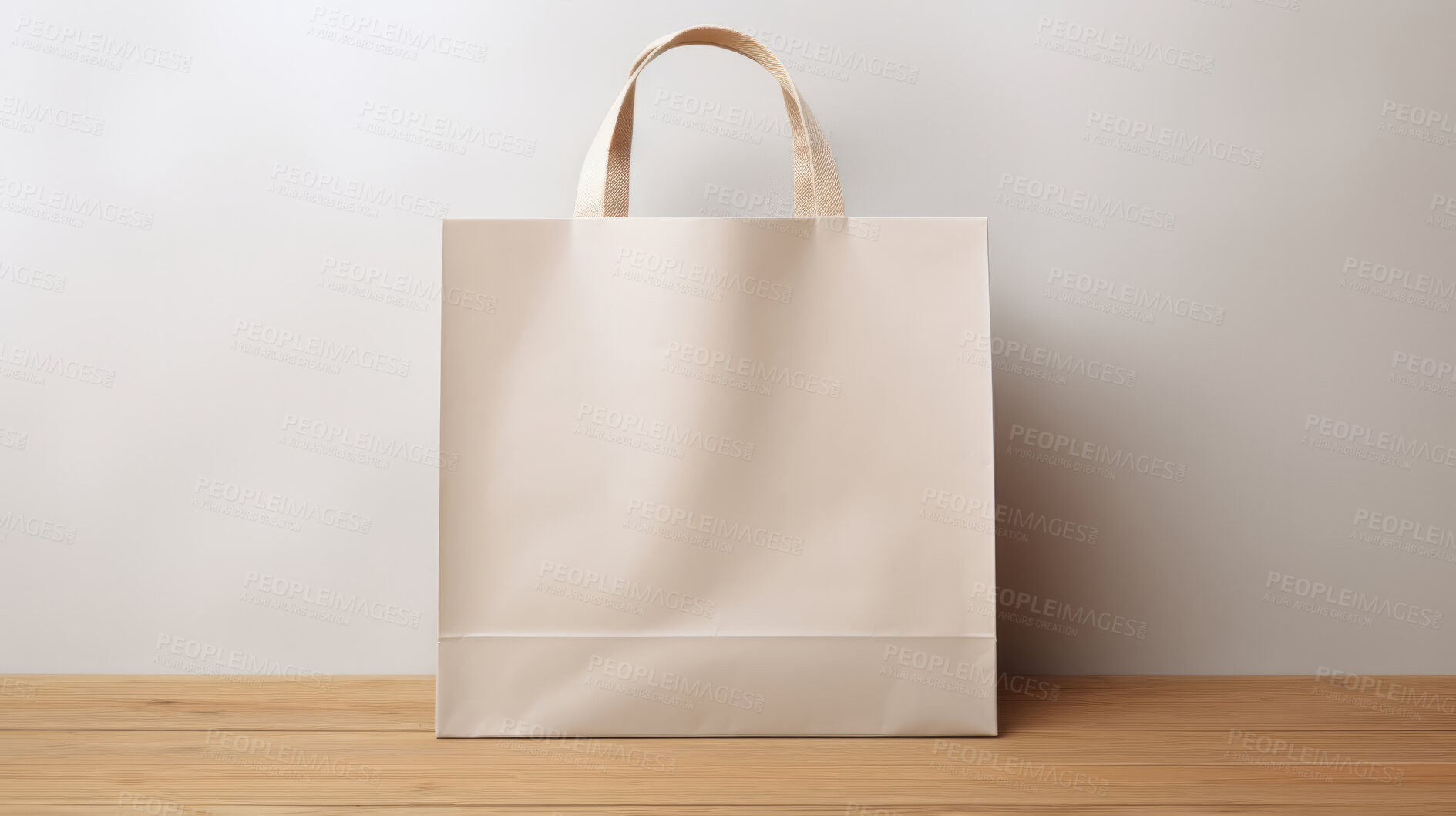 Buy stock photo Mock-up of recycled shopping bag. Blank template on backdrop. Copy space.