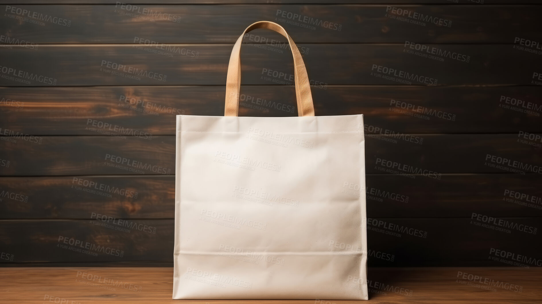 Buy stock photo Mock-up of recycled shopping bag. Blank template on backdrop. Copy space.