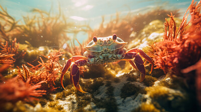 Underwater shot of Crab. Beautiful nature underwater world concept.
