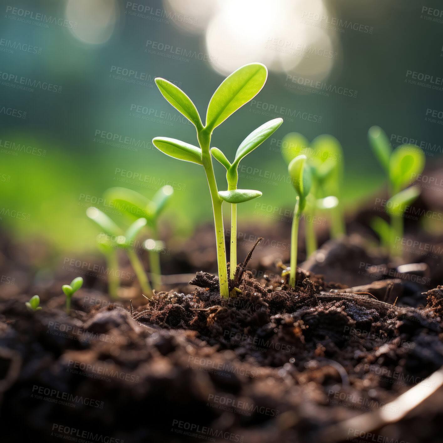 Buy stock photo Close-up of a young plants against blurry background. Ecology Concept.