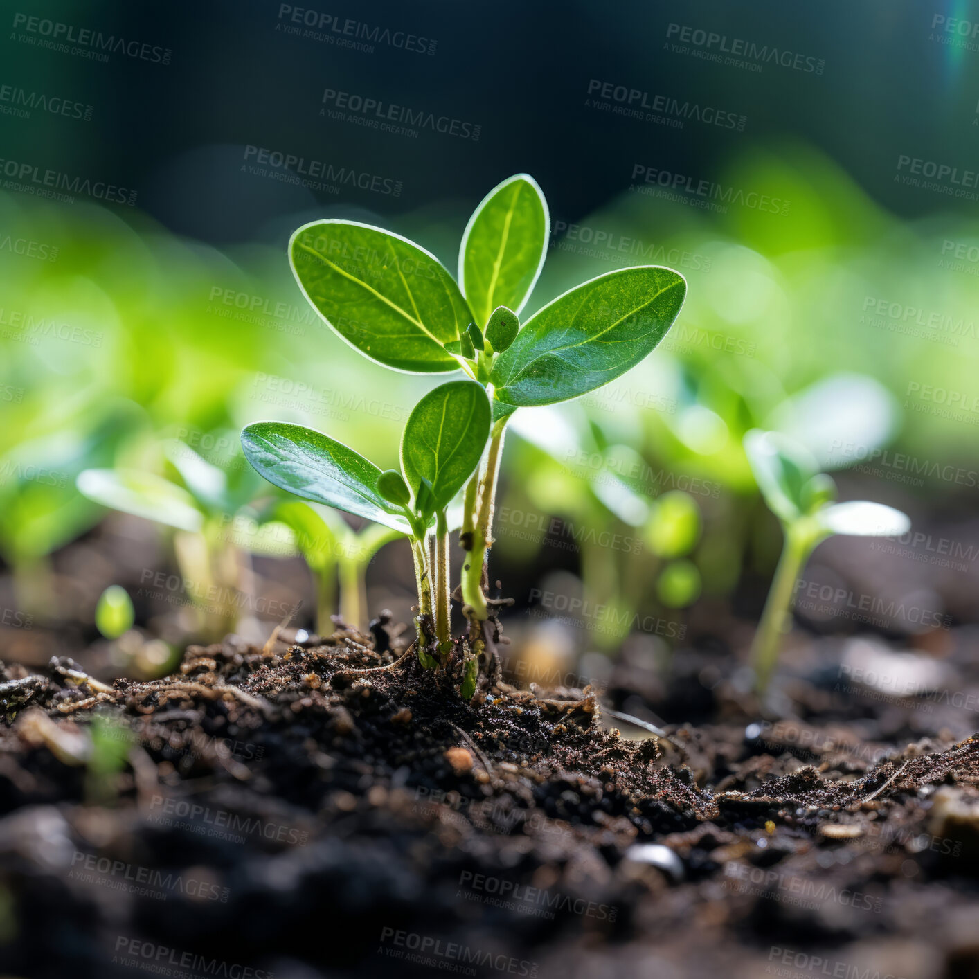 Buy stock photo Small plant growing in garden. Copy space. Eco concept.