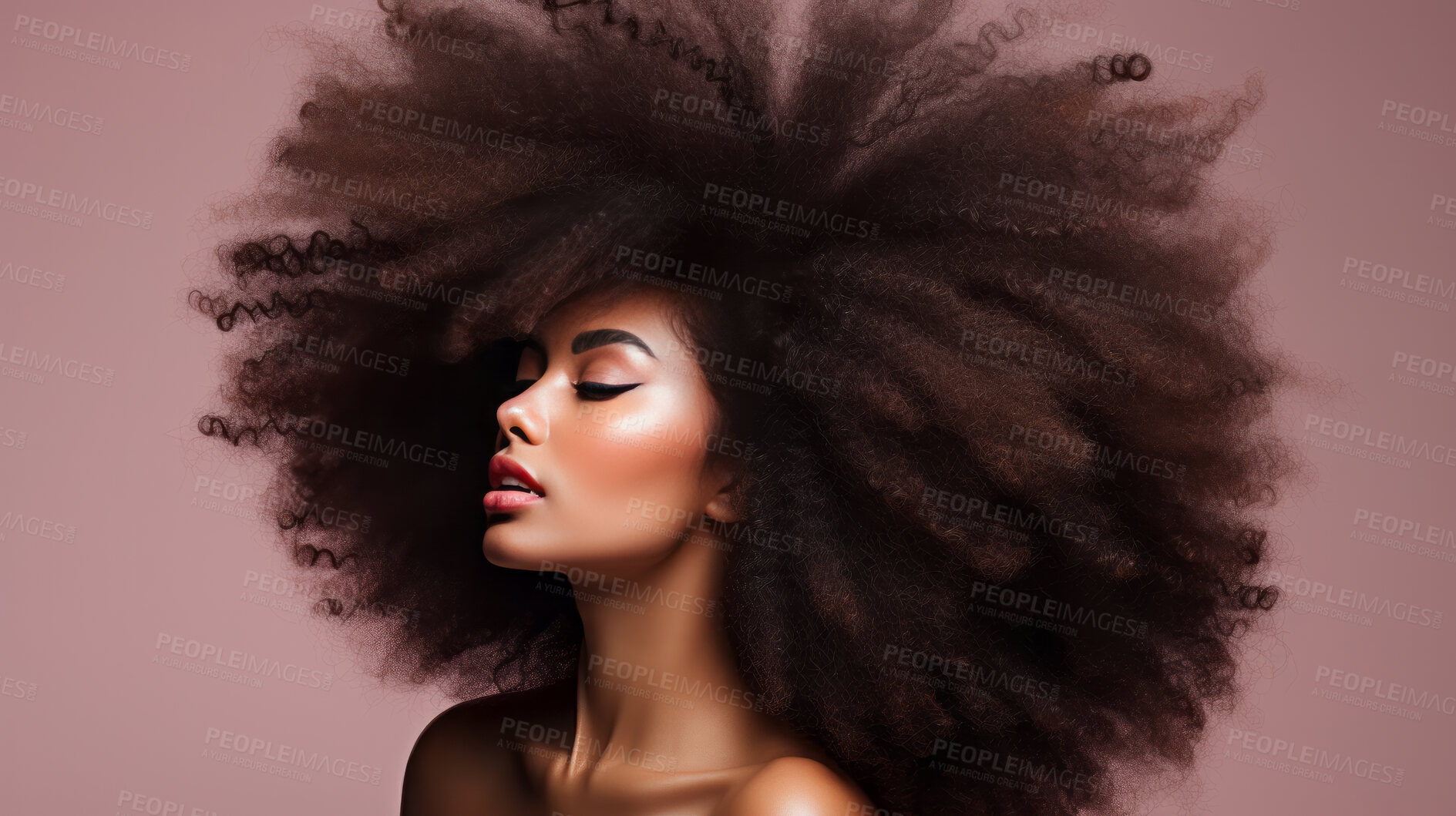 Buy stock photo Portrait of young african woman with curly afro hair. Hair care, make-up and hair health