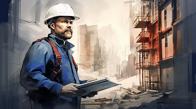 Buy stock photo Professional architect constructor engineer working, inspecting construction site