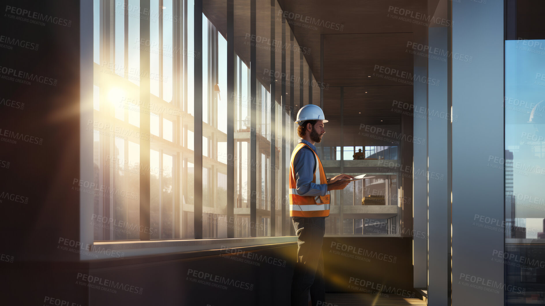 Buy stock photo Professional architect constructor engineer working, inspecting construction site