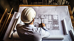 Professional architect constructor engineer working, looking at building plan