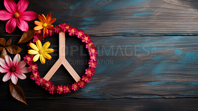 Buy stock photo Peace symbol on table. Clear white backdrop. Copy space. Peace concept.
