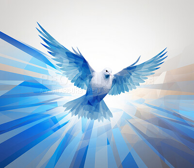 Buy stock photo Illustration of flying blue dove. Symbol for peace. Peace concept.