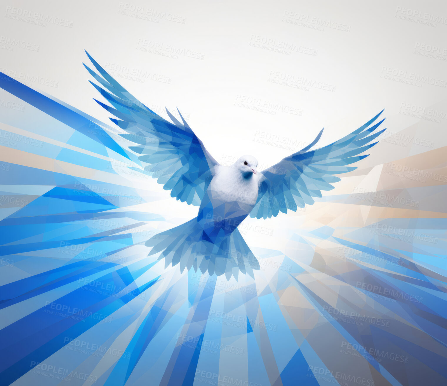 Buy stock photo Illustration of flying blue dove. Symbol for peace. Peace concept.