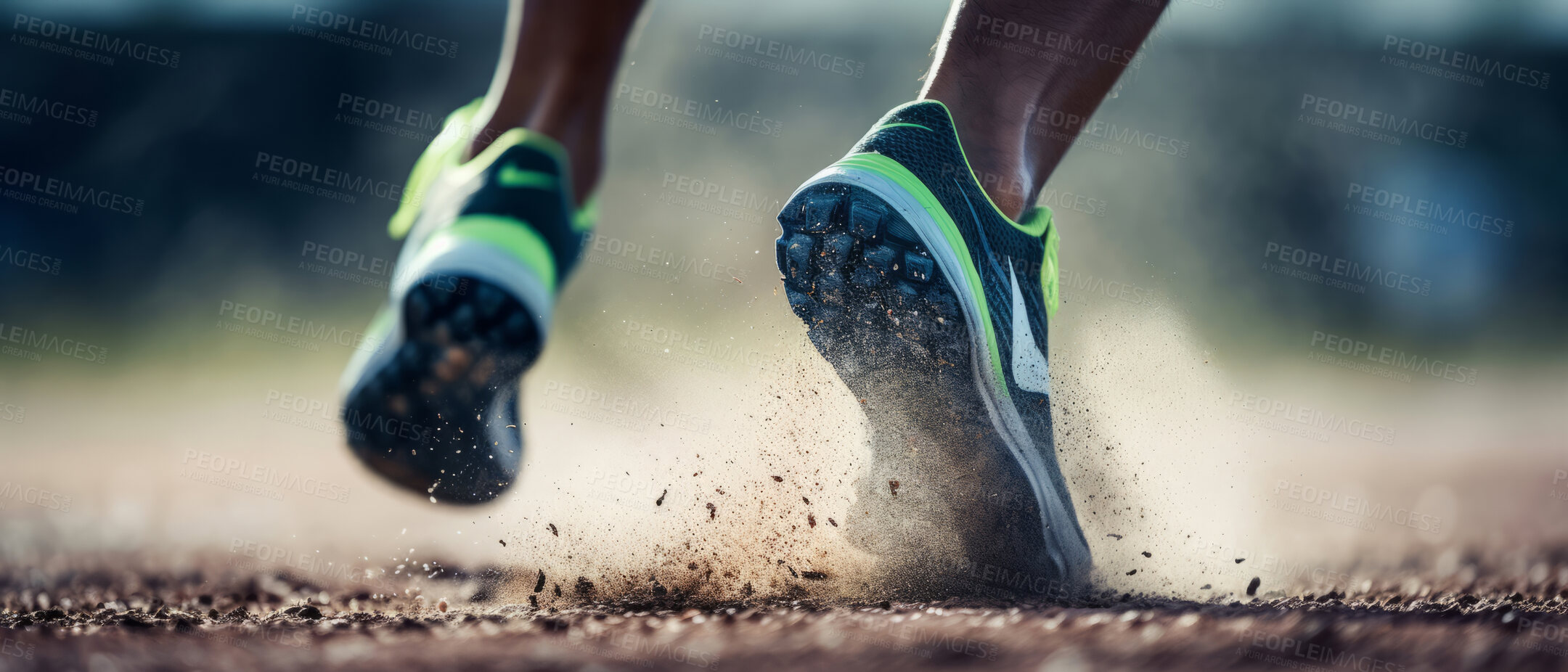 Buy stock photo Low angle, close up of sport shoes in action . Fitness concept.