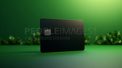 Blank black bank card or gift voucher card on a green background. Birthday gift