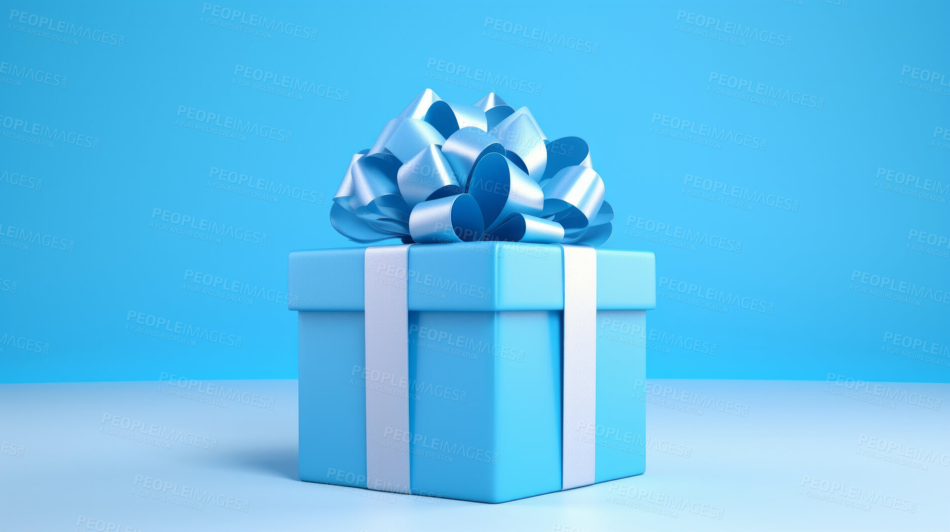 Buy stock photo Blue gift box with blue bow on a blue background. Birthday, anniversary, christmas present