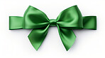 Green bow on white background. Gift, present, decor for birthday, Valentine or christmas