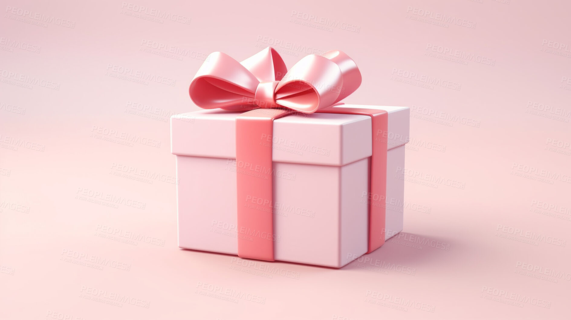 Buy stock photo Pink gift box with pink bow on a pink background. Birthday, Valentine, Christmas present