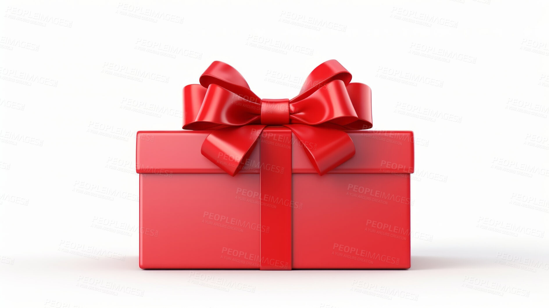 Buy stock photo Red gift box with red ribbon or bow on a white background. Valentine, Christmas or birthday