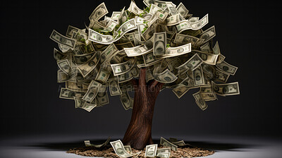 Isolated money tree against a black background. Savings, investment and growth concept