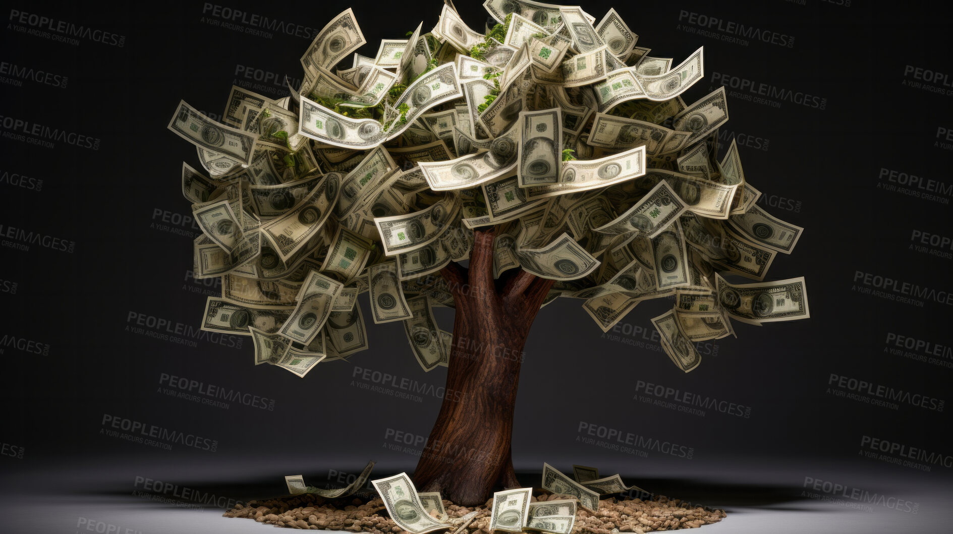 Buy stock photo Isolated money tree against a black background. Savings, investment and growth concept