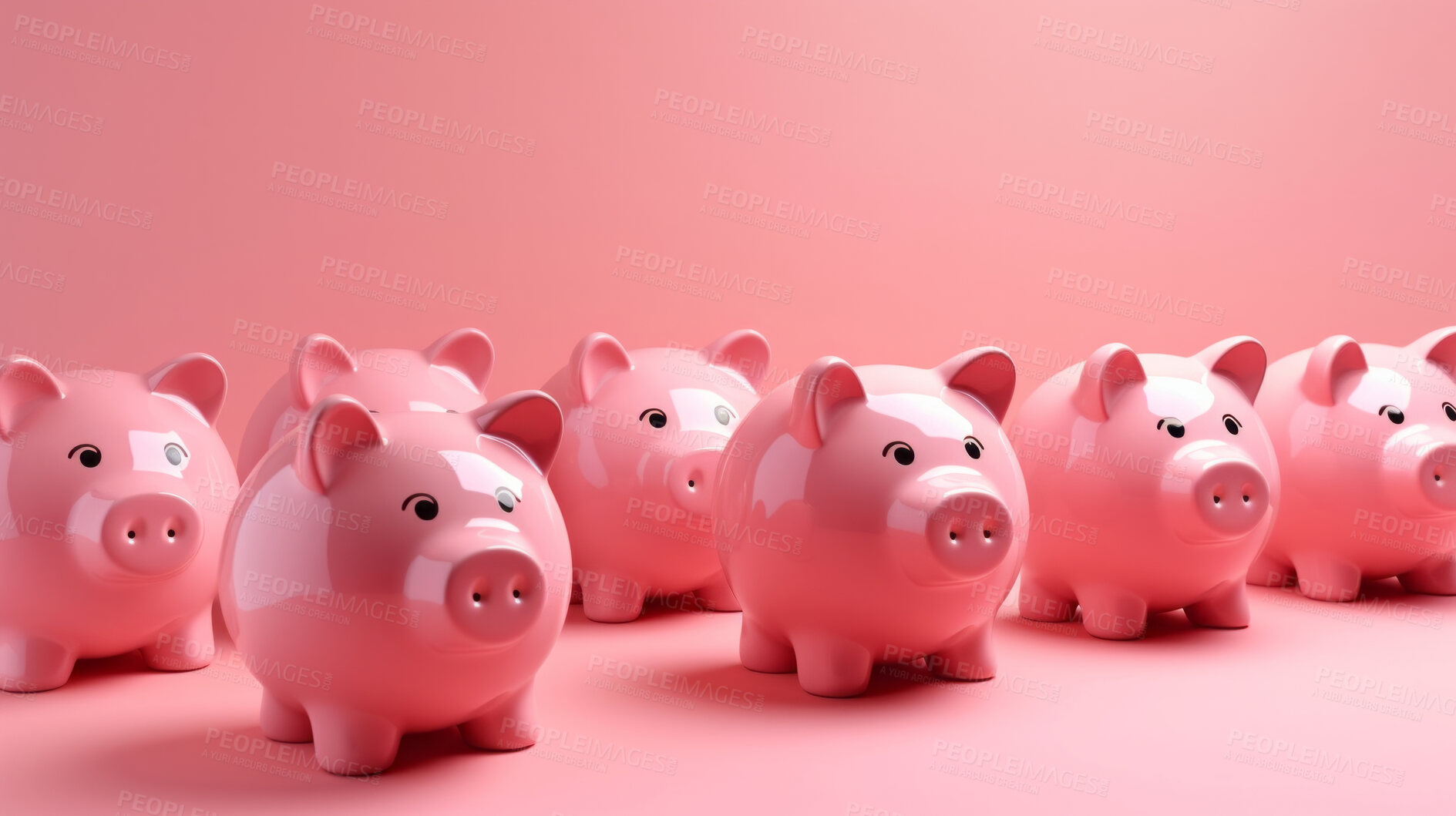 Buy stock photo A collection of piggy banks. Savings, budget and money management concept