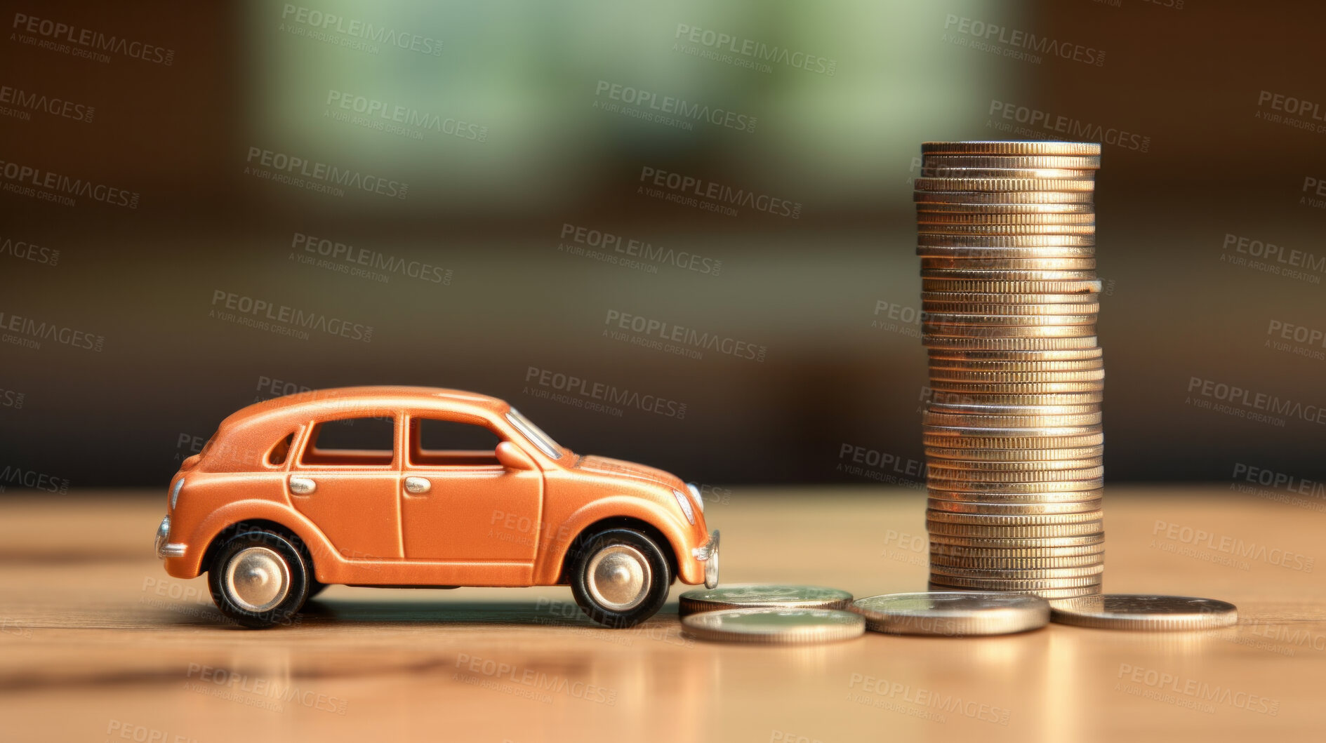 Buy stock photo Car or vehicle with coins. Financing, auto tax, insurance and car loans, savings concept