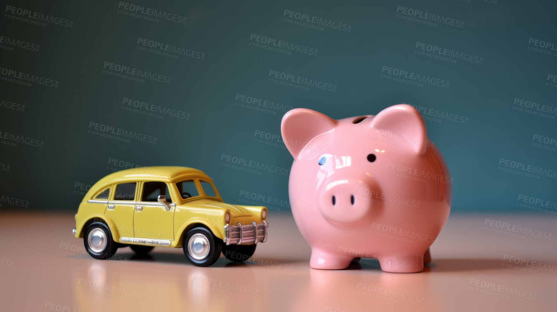 Buy stock photo Car and piggy bank budget. Financing, auto tax, insurance and car loans, savings concept